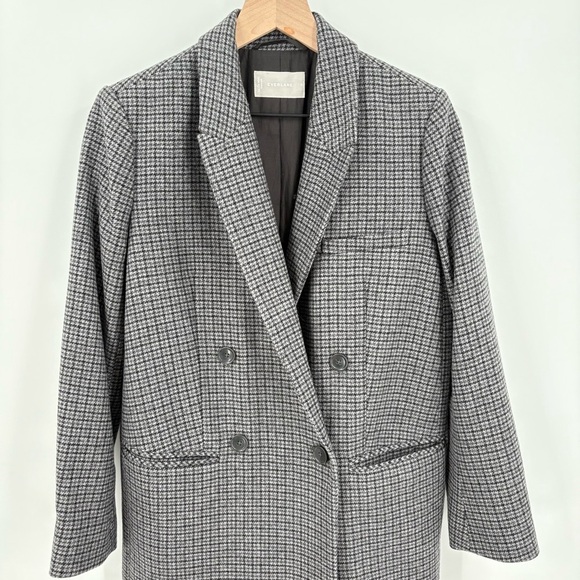 Everlane Houndstooth Gray Wool Blend Double Breasted Oversized Blazer Size 0 - Picture 2 of 8